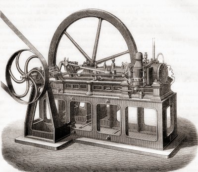 Ein gasbetriebenes Motor aus dem 19. Jahrhundert, aus Les Merveilles de la Science, veröffentlicht um 1870 von French School